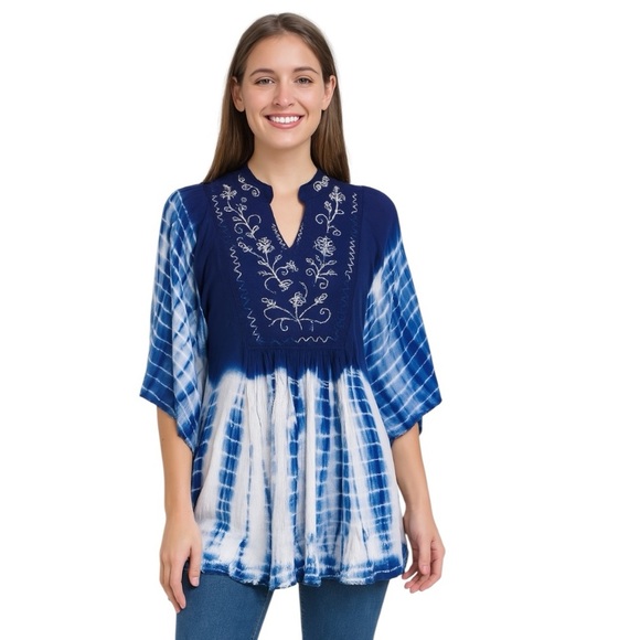 Indian Tropical Fashions Tie Dye Boho Hippie Bohemian Retro Tunic Top Free Size - Picture 1 of 15